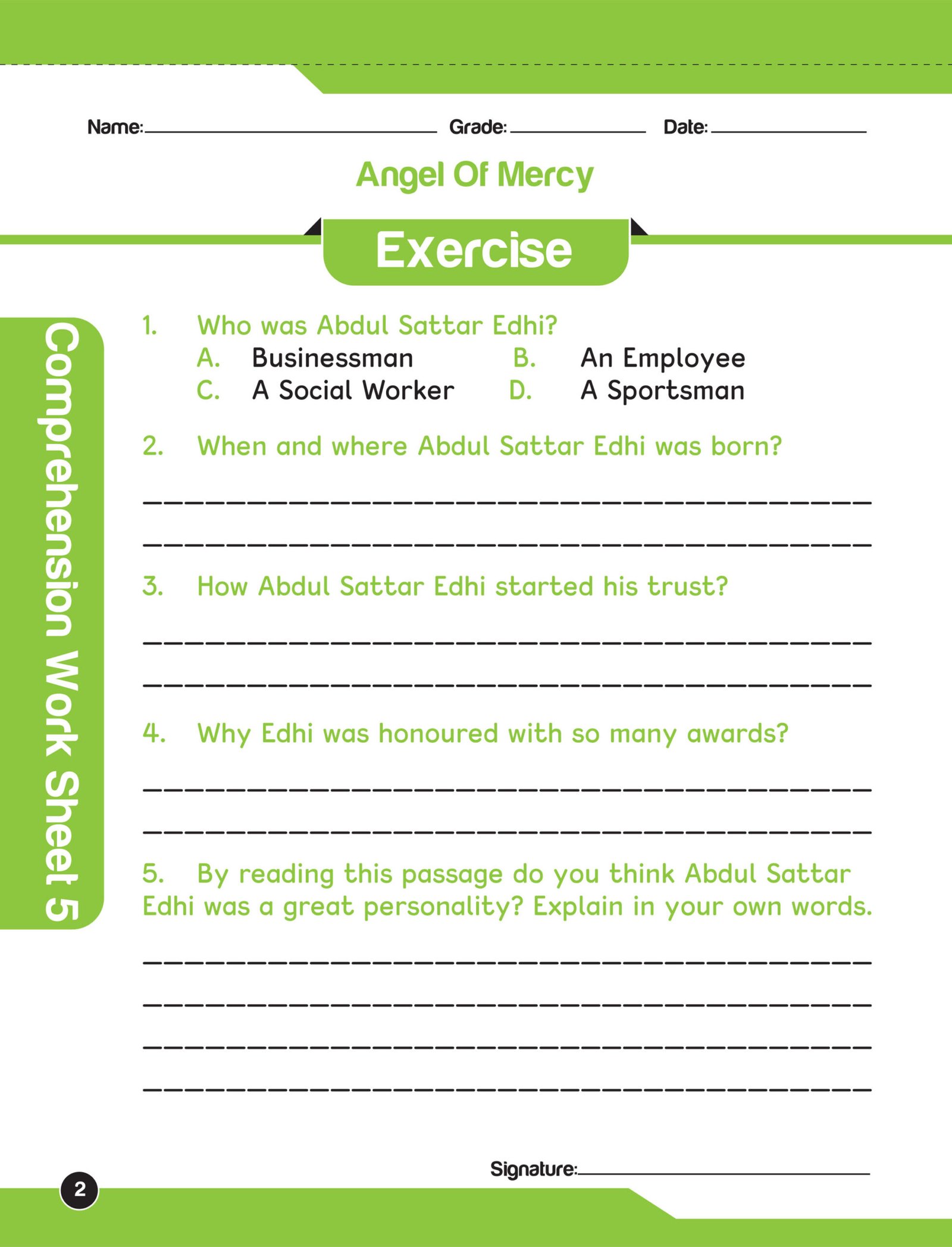 Comprehension Worksheet Grade 5 - Image 5